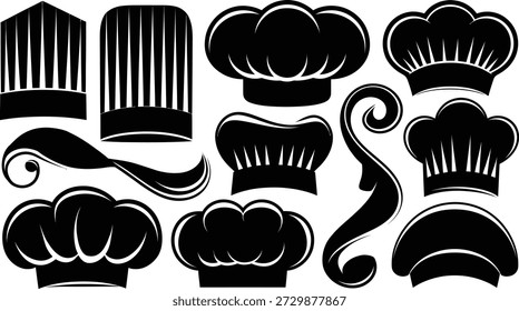 Chef Hat Silhouette Vector Icon Set. Restaurant Cooking and Bakery Symbols Collection
