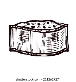 Chef hat sketch isolated. Kitchen element for cook in hand drawn style. Engraved design for poster, print, book illustration, logo, icon, tattoo. Vintage vector illustration.