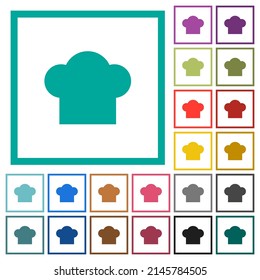 Chef hat solid flat color icons with quadrant frames on white background