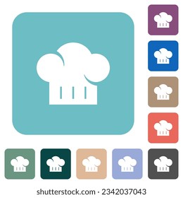 Chef hat solid white flat icons on color rounded square backgrounds