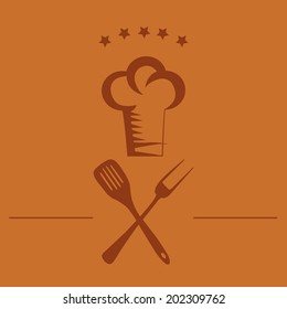 a chef hat with some stars and a pair of utensils