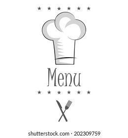 a chef hat, some stars, text and utensils for menu design