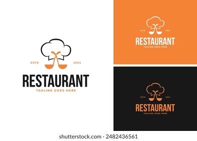 Chef hat with soup ladle logo design vector illustration template idea