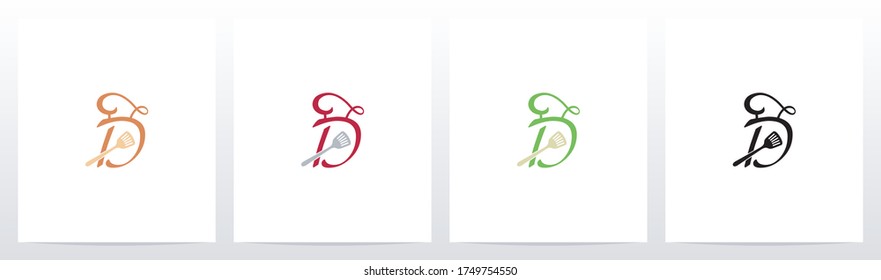 Chef Hat And Spatula On Letter Logo Design D