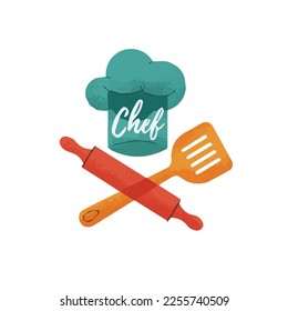 chef hat spatula and rolling vector illustration t-shirt design  svg