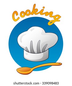 Chef hat and a spoon, cooking illustration.