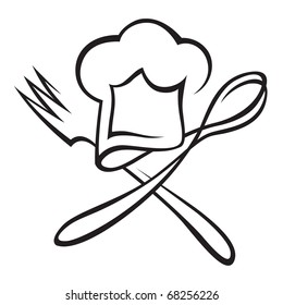 chef hat with spoon and fork