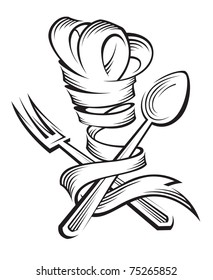 chef hat, spoon and fork