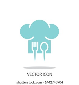 Chef hat, spoon, fork icon, symbol for web and mobile phone on white background - editable stroke vector illustration eps10