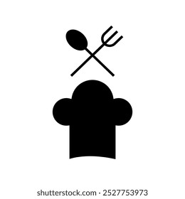 Chef hat with spoon and fork icon. Simple vector illustration.