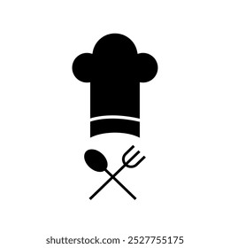 Chef hat with spoon and fork icon. Vector Illustration.