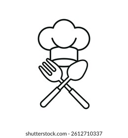 Chef hat and spoon fork icon represents cooking passion, culinary creativity, and professional kitchen vibes.

