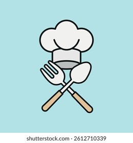 Chef hat and spoon fork icon represents cooking passion, culinary creativity, and professional kitchen vibes.

