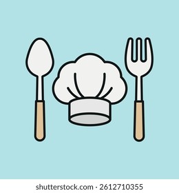 Chef hat and spoon fork icon represents cooking passion, culinary creativity, and professional kitchen vibes.

