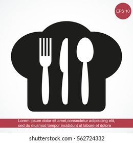 chef hat, spoon, fork, knife icon