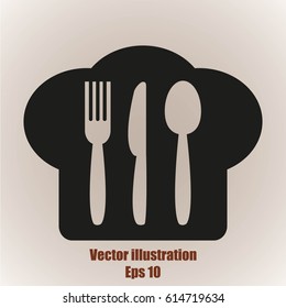 chef hat, spoon, fork, knife icon