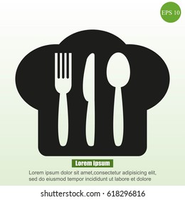 chef hat, spoon, fork, knife icon
