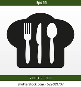 chef hat, spoon, fork, knife icon