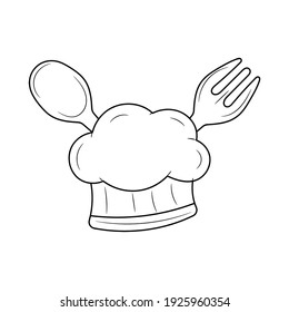 Chef hat with Spoon and fork line icon, simple food symbol vector illustration 