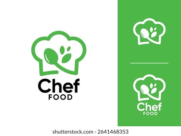 chef hat with spoon logo. nature food, restaurant, cooking symbol vector design	
