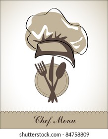 chef hat with spoon,fork and knife