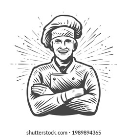 Chef with hat symbol. Food concept. Vector illustration