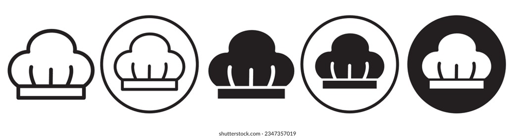 Chef Hat symbol Icon set collection. Vector sign of cooking cap for cuisine restaurant staff uniform wear on head for clean hygiene. Flat outlined logo of kitchen clothing gourmet in catering