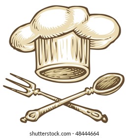 Chef Hat and Tools Color Illustration