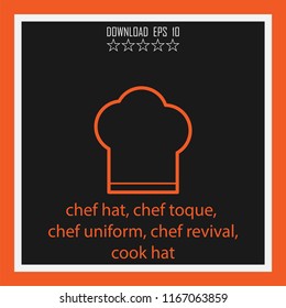 chef hat, chef toque, chef uniform, chef revival, cook hat vector icon