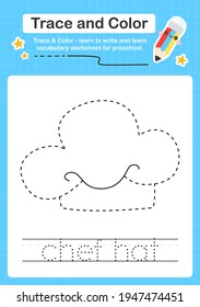 Chef hat trace and color preschool worksheet trace for kids for practicing fine motor skills