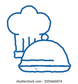 Chef Hat Tray sketch icon vector. Hand drawn blue doodle line art Chef Hat Tray sign. isolated symbol illustration