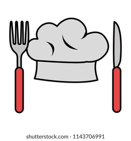 chef hat uniform with cutleries