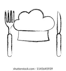 chef hat uniform with cutleries