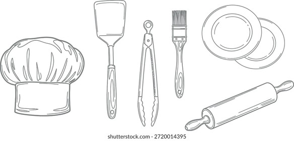 Sombrero de chef y varios utensilios de cocina ilustración