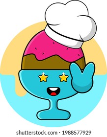 chef hat vector cartoon ice cream cup design