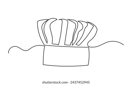 Chef hat vector continuous line drawing of chef hat or cap for restaurant.Single-line art design used for print, cards, banners, brochures, menus, posters, and logos. isolated on a white background
