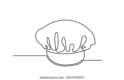 Chef hat vector continuous line drawing of chef hat or cap for restaurant.Single-line art design used for print, cards, banners, brochures, menus, posters, and logos. isolated on a white background
