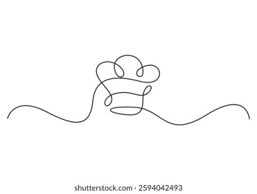  Chef hat vector continuous one line drawing. Outline illustration. Hand drawn linear silhouette. Minimal design element for print, banner, card, brochure, poster, menu, logo