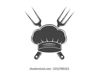 Vector de sombrero de chef, sombrero de cocina, silueta de sombrero de chef, equipo de restaurante, equipo de cocina, imágenes, utensilios, silueta, horquilla, silueta de horquilla de cocina