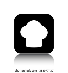 chef hat vector icon on black button with reflection