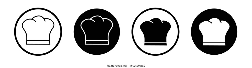 Chef hat vector icon set black filled and outlined style.