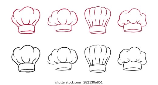 Chef hat vector illustration set, hand drawn toque blanche icons, bakery and cooking concept line art graphics