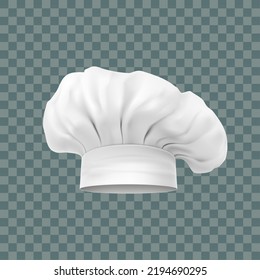 Chef hat, vector mockups. White baker toque realistic design of professional uniform headwear of restaurant and cafe kitchen staff on transparent background