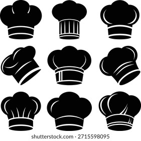chef hat vector silhouette set art and illustration