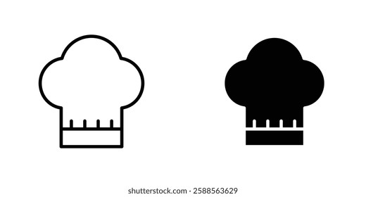 Chef hat vectors icons set in filled and strokes on white background