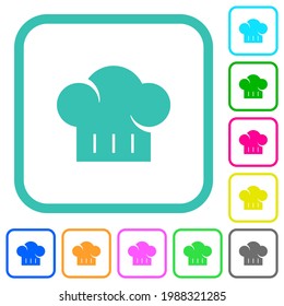 Chef hat vivid colored flat icons in curved borders on white background