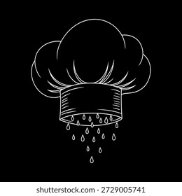 Chef hat with water droplets falling from it, simple line art illustration