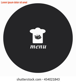 Chef hat web icon. Gray circle button with white illustration.