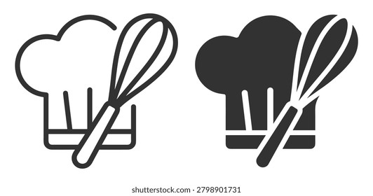 chef hat and whisk icon set cooking utensils on transparent background