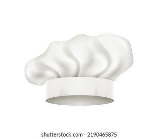 Chef hat, white toque front view isolated mockup. Chief cap working uniform of restaurant staff, cook clothing. Professional garment for head, pleated toque mockup design element. Vector illustration